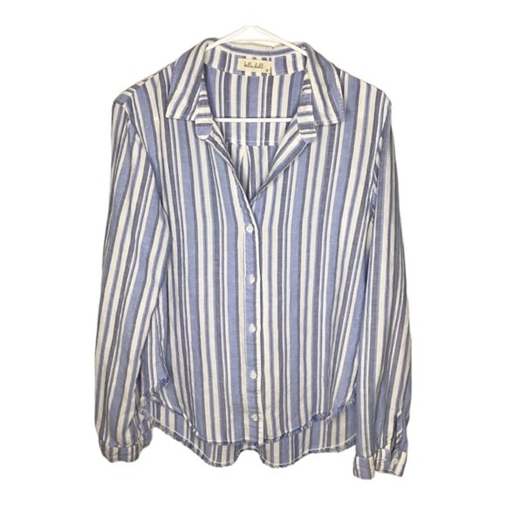 Bella Dahl Linen Blend Striped Long Sleeve Raw Hem Top Size M - Picture 2 of 10